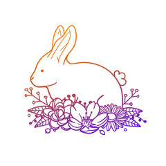 Obraz premium Rabbit Rose Flower with Vintage Animal Design. Farm Floral frame ornament vector style. Decoration Design Wreat illustration.