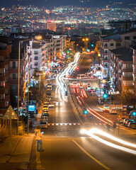 Ankara, Turkey-March 12 2021: Cevizlidere Street with long exposure and motion blurred at night
