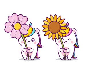 cute unicorns with big flower