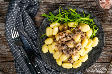 Gnocchi with mushroom sauce.