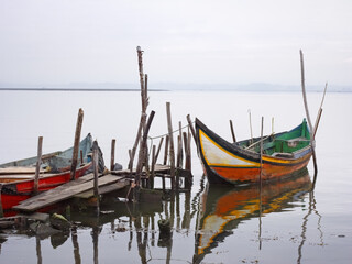 Fototapeta na wymiar Moored traditional fishing boats