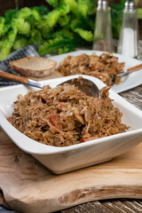 Bigos - sauerkraut stewed with meat, dried mushrooms and sausage.