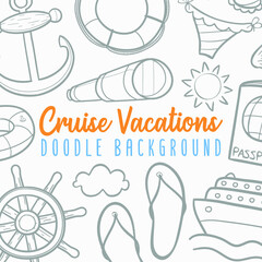 Cruise Doodle Banner Icon. Vacations Vector Illustration Hand Drawn Art. Line Symbols Sketch Background.