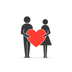 Man and woman holding heart icon. Valenine day Love and relationship Vector illustration