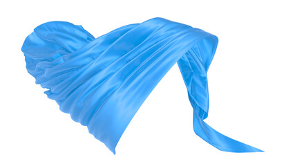 Beautiful flowing fabric of blue wavy silk or satin. 3d rendering image.