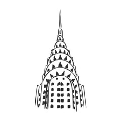 CHRYSLER BUILDING, NEW YORK, USA: Chrysler building and skyscrapers, hand drawn sketch, vector. - obrazy, fototapety, plakaty