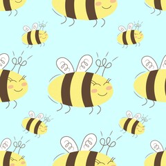 seamless pattern cute fat bee
