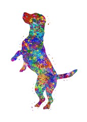 Beagle standing dog watercolor, abstract painting. Watercolor illustration rainbow, colorful, decoration wall art.	
