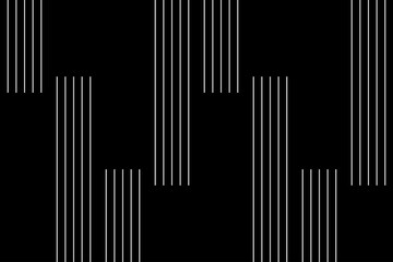 Vertical lines of graphic pattern. Design random stripe of random line white on black. Design print for illustration, wallpaper, texture, background, pattern.