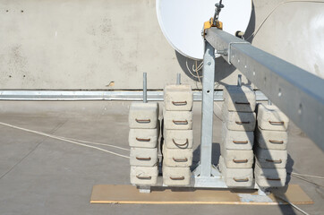 Counter weight or weight balance concrete blocks or bricks as part of suspended wire rope platform...