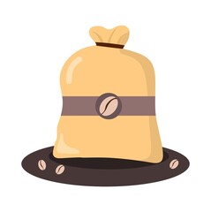 Vector illustration of a sack containing lots of coffee beans, logos and icons, perfect for advertising coffee products