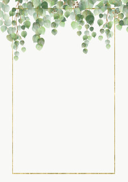 Pale leaves - botanical design banner. Floral pastel watercolor border frame.