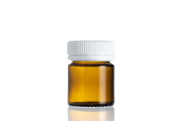 brown medical bottle with white cap on white background