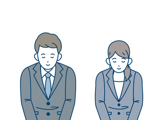 お辞儀　礼儀　頭を下げる　男女　挨拶　感謝　イラスト素材