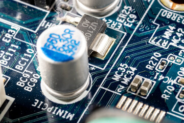 detail with selective focus of an electronic circuit board in Brazil
