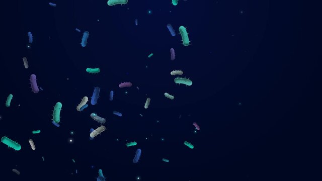 large virus bacteria cells floating in a dark background.