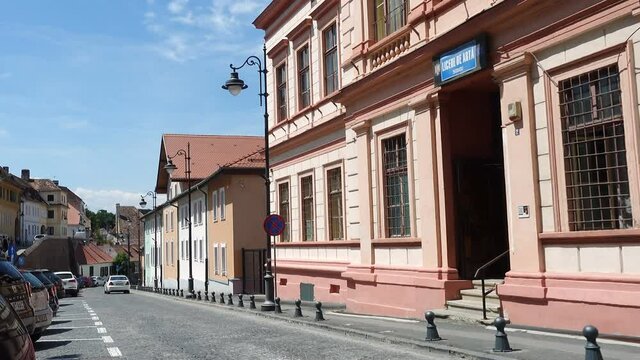 SIBIU, ROMANIA, JULE 18, 2019: empty streets at the hictorical center of of medieval Sibiu city, Romania
