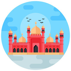 
A blue mosque icon in flat rounded design

