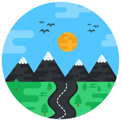 
A flat rounded icon of a hill station

