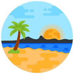Fototapeta na wymiar Flat rounded icon of beach landscape