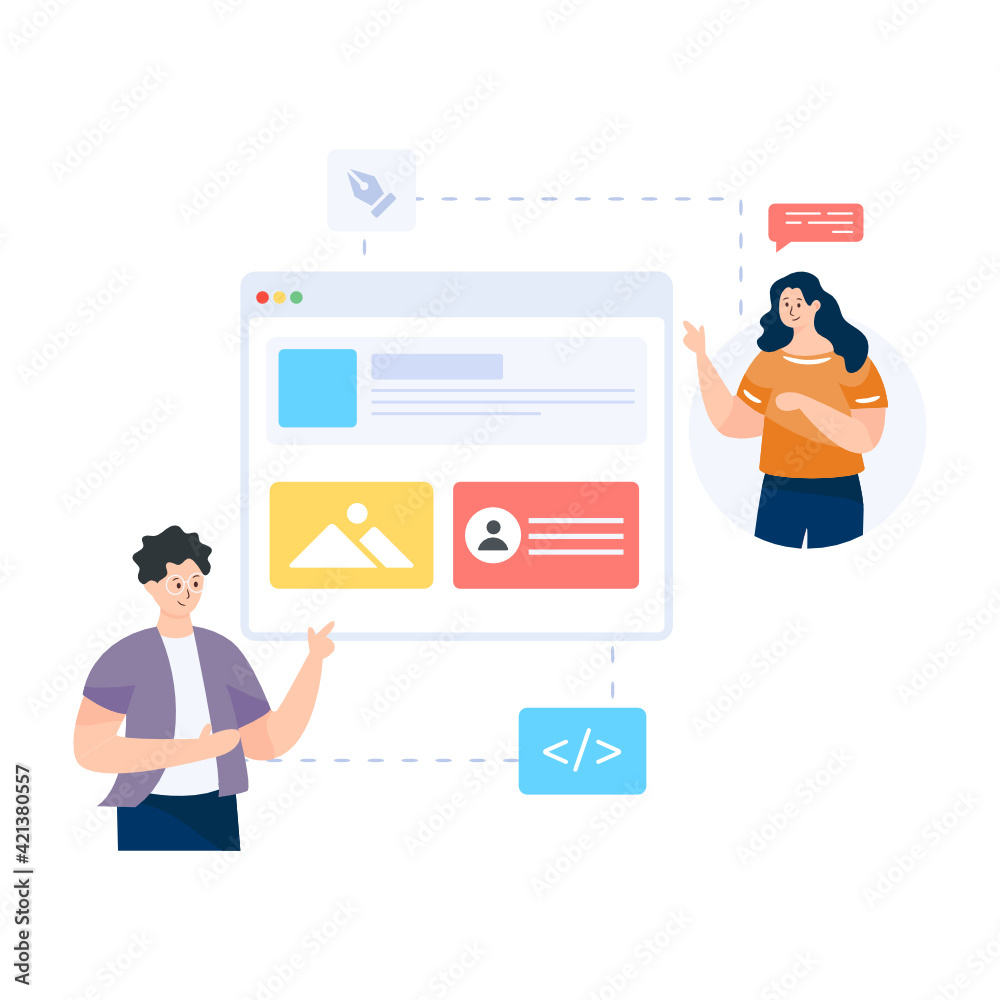Wall mural web development in flat illustration editable vector design
