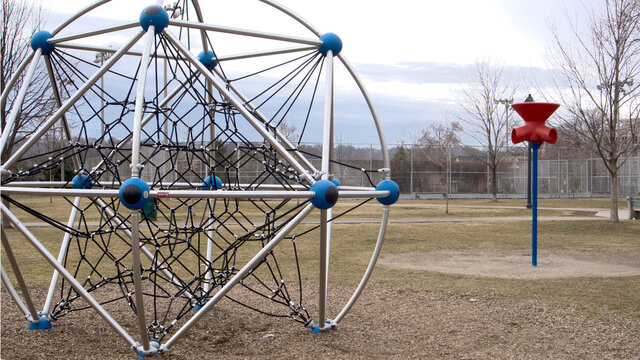 The Abandoned Play Structure In Victoria Park On A Cloudy Day, During The Covid 19 Pandemic.
