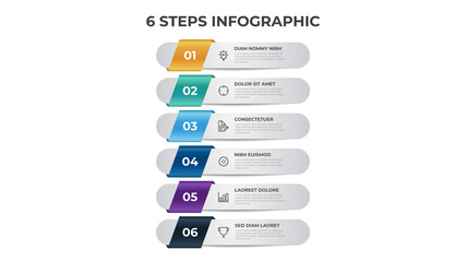 6 points of steps diagram, vertical list layout, infographic template vector. - obrazy, fototapety, plakaty