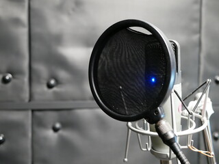 Blur image of condenser studio microphone.