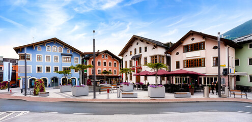 Fototapeta premium Cityscape of Mittersill with Town hall, Austria, Europe