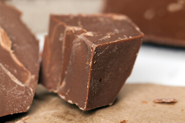 broken and crumbled natural chocolate