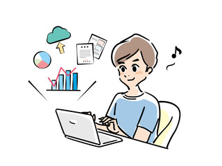 テレワーク　サクサク仕事をこなす男性