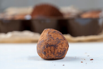 bitter chocolate candies in cocoa