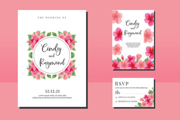 Wedding invitation frame set, floral watercolor hand drawn Hibiscus Flower design Invitation Card Template