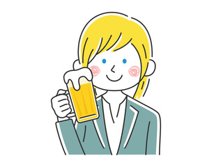 ビールを飲む白人ビジネスウーマンのイラスト
