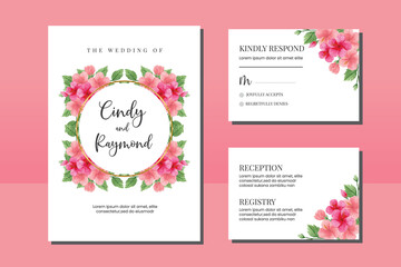 Wedding invitation frame set, floral watercolor hand drawn Hibiscus Flower design Invitation Card Template