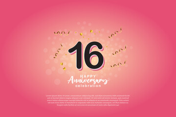 16th anniversary background with 3D number illustration