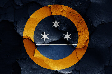 flag of Rochester painted on cracked wall