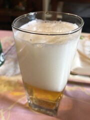 Glass with beer on the table for lunch