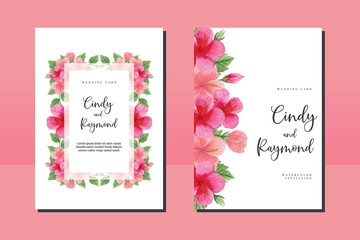 Wedding invitation frame set, floral watercolor hand drawn Hibiscus Flower design Invitation Card Template