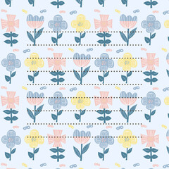 ピンクと青と黄色の北欧お花のパターンお手紙フレーム