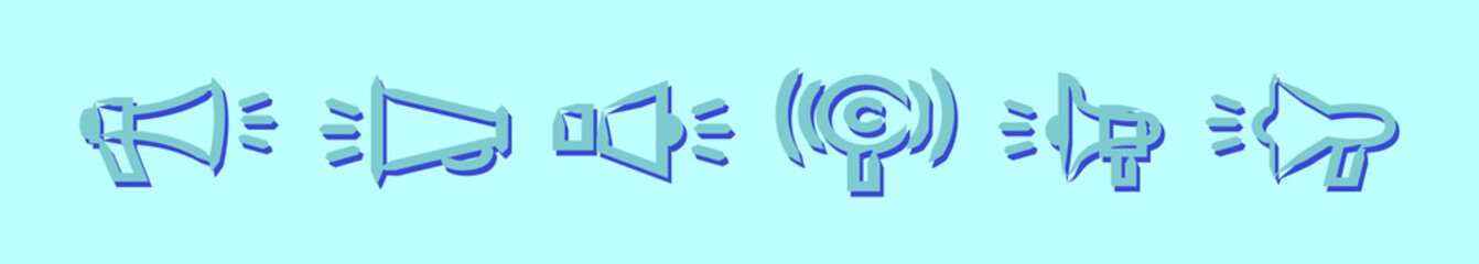 set of megaphone cartoon icon design template with various models. vector illustration isolated on blue background