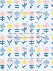 ピンクと青と黄色の北欧お花のパターンお手紙フレーム