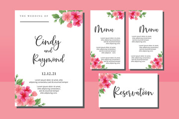 Wedding invitation frame set, floral watercolor hand drawn Hibiscus Flower design Invitation Card Template