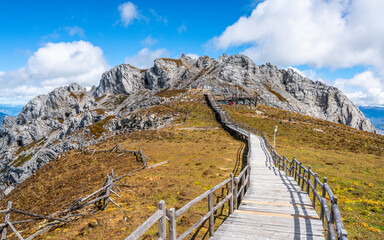 Path boardwalk leading to the summit of Shika snow mountain Shangri-La Yunnan China