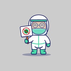 Cute doctor carrying fight coronavirus sign