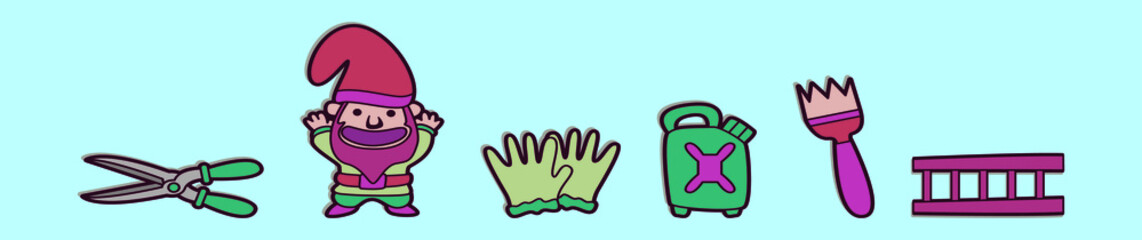 set of gnome garden cartoon icon design template with various models. vector illustration isolated on blue background