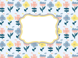 ピンクと青と黄色の北欧お花のパターンお手紙フレーム