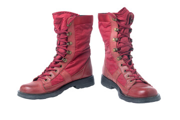 High red vintage boots isolated on white background.