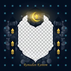 Ramadan kareem background for social media post design template. crescent moon and lantern element. Islamic backgrounds for posters, banners, greeting cards and social media post template.