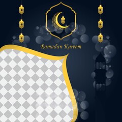 Ramadan Kareem Greeting Card. Social Media post template with Arabic lantern, and moon. Islamic backgrounds for posters, banners, greeting cards and social media post template.